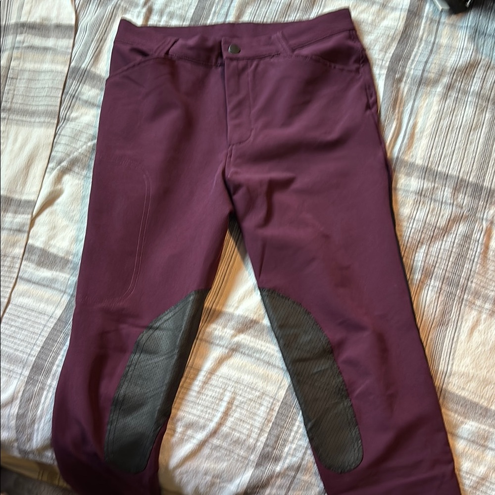 Burgundy Riding Pants with Black Knee Patches